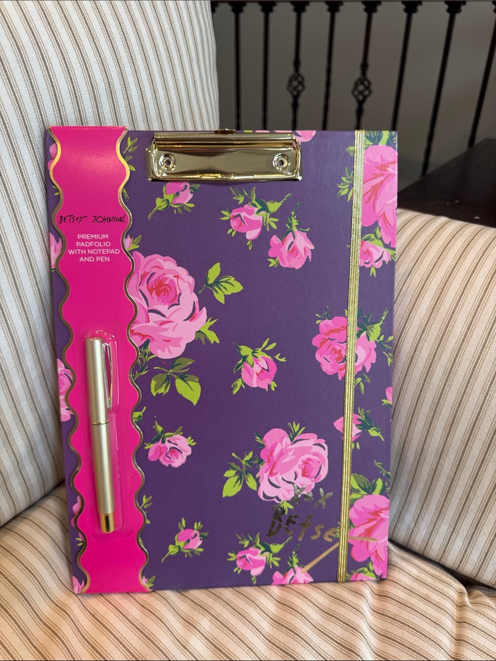 Betsey Johnson Purple Floral Clipboard Portfolio with Notepad and Pen NWOT